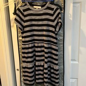 Loft Shirt Party Career Casual Short Sleeve Stripe Ribbed Knit Dress Sz XSP New